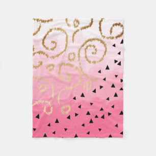 faux gold geometric pattern rose pink brushstrokes fleece blanket