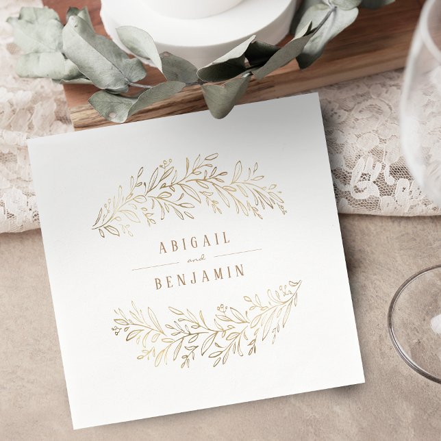 Faux gold gilded botanical foliage elegant wedding napkin (Faux gold gilded botanical foliage elegant wedding napkins)