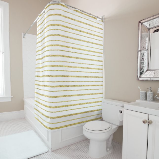 Faux gold glam alternating thick thin lines  shower curtain (In Situ)