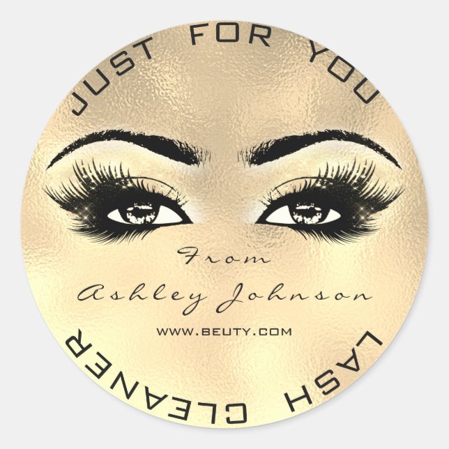 Faux Gold Glas Beauty Glitter  Lash Makeup Cleaner Classic Round Sticker (Front)