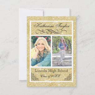 Faux Gold Glitter - 3x5 Graduation Announcement