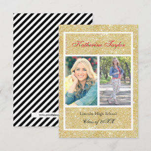 Faux Gold Glitter - 3x5 Graduation Announcement