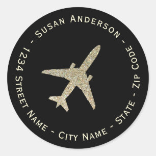  Faux Gold Glitter Aeroplane Return Address Label