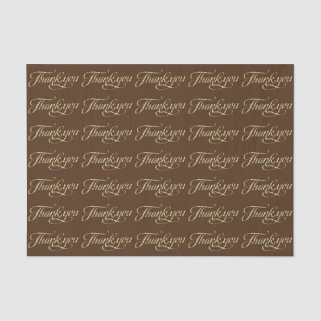 Faux Gold Glitter And Brown Thank You Pattern Tissue Paper (Front)