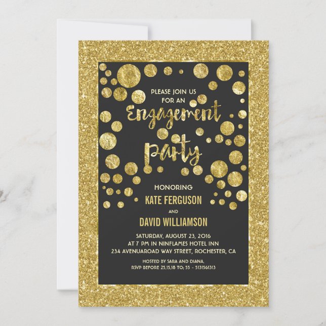 faux gold glitter and confetti engagement party invitation (Front)