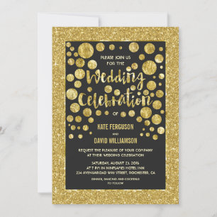 faux gold glitter and confetti wedding invitations