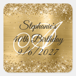 Faux Gold Glitter and Foil 40th Birthday Square Sticker