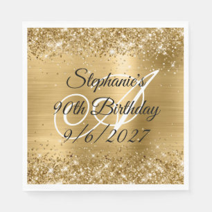 Faux Gold Glitter and Foil 90th Birthday Napkin