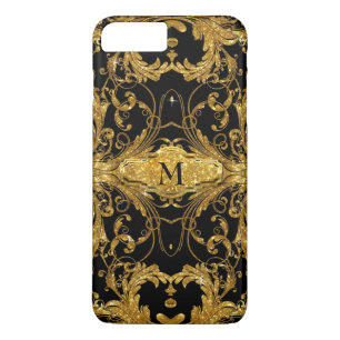 Faux Gold Glitter Art Nouveau Scroll Black Damask Case-Mate iPhone Case