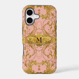 Faux Gold Glitter Art Nouveau Scroll Swirl Damask