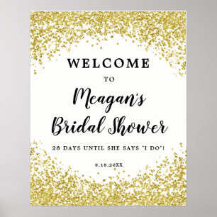 Faux gold glitter bridal shower welcome sign white