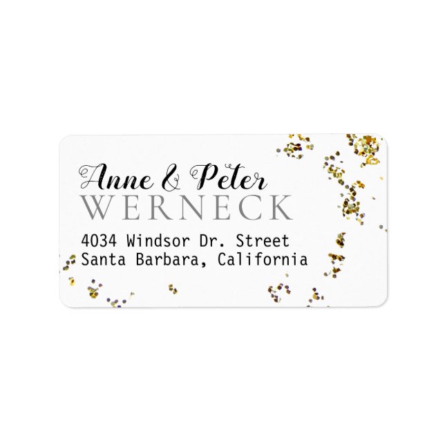 faux gold glitter bride groom names home address label (Front)