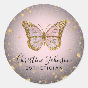 faux gold glitter butterfly  classic round sticker