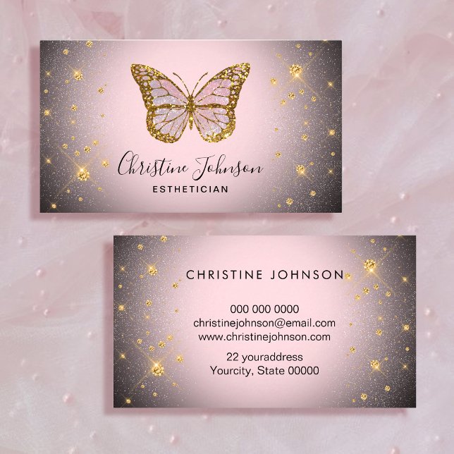 faux gold glitter butterfly logo business card (Creator Uploaded)