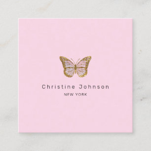 faux gold glitter butterfly square business card