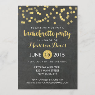 Faux Gold Glitter Chalkboard Bachelorette Party Invitation