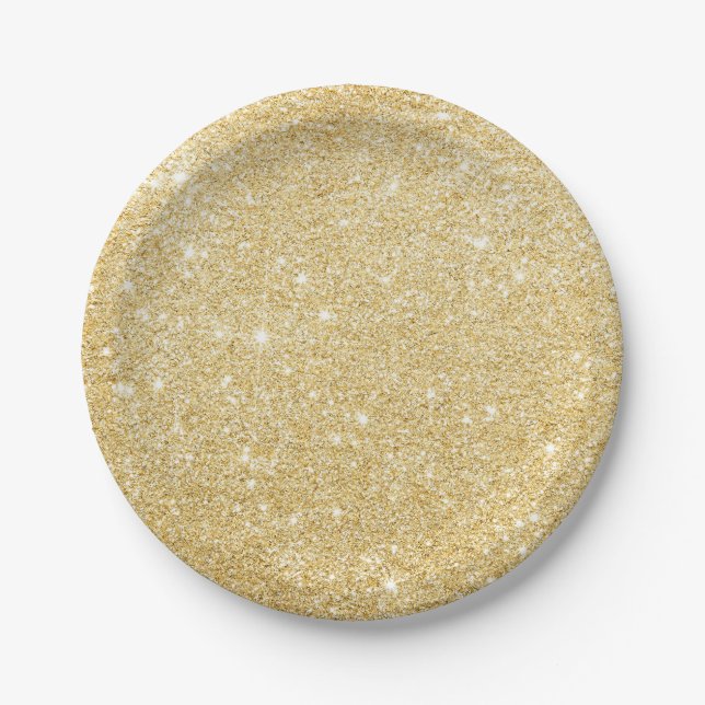 Faux Gold Glitter Chic Paper Plates (Front)