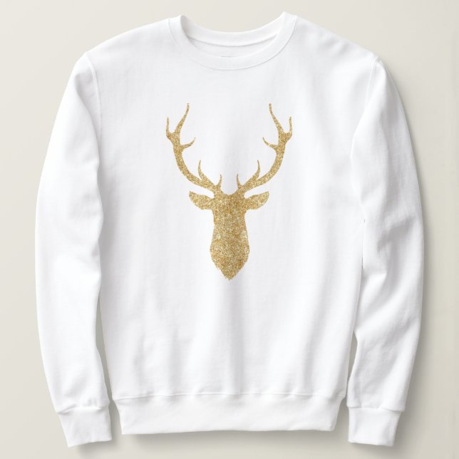 Faux Gold Glitter Christmas Deer Sweatshirt (Design Front)