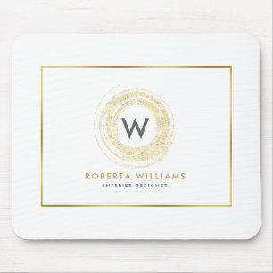 Faux Gold Glitter Circle Logo Mouse Pad