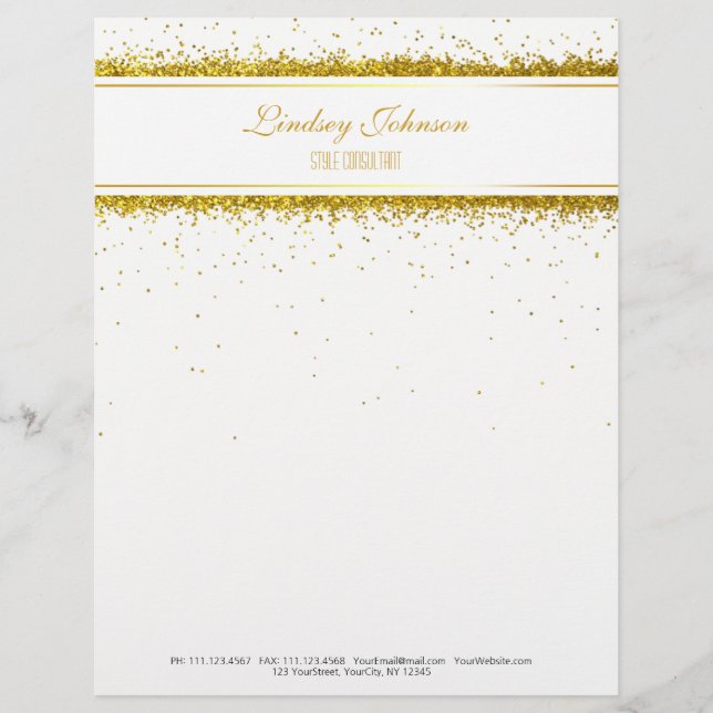 Faux Gold Glitter Confetti Designer - Letterhead Template (Front)