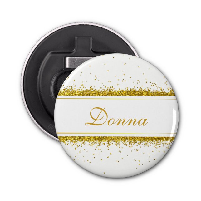 Faux Gold Glitter Confetti Name Bottle Opener (Front)