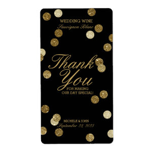 Faux Gold Glitter Confetti Wedding Wine Label