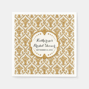Faux Gold Glitter Damask Bridal Shower Party Decor Napkin