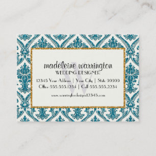 Faux Gold Glitter Damask Floral Pattern Business Business Card