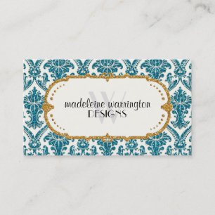 Faux Gold Glitter Damask Floral Pattern Business Business Card