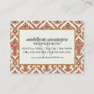 Faux Gold Glitter Damask Floral Pattern Business Card