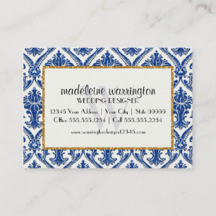 Faux Gold Glitter Damask Floral Pattern Business Card