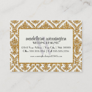 Faux Gold Glitter Damask Floral Pattern Business Card
