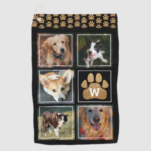 Faux Gold Glitter Dog Paw Pet Photo Collage Golf Towel