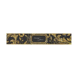 Faux Gold Glitter Elegant Scroll Classy Wedding Invitation Belly Band