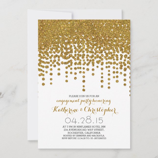 faux gold glitter foil confetti engagement party invitation (Front)