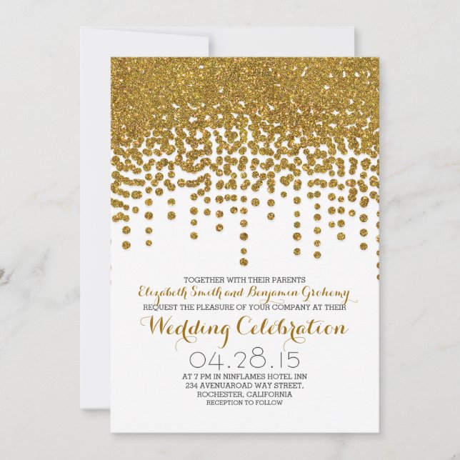 faux gold glitter foil confetti wedding invites (Front)