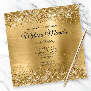 Faux Gold Glitter Foil Monogram 60th Birthday Invitation