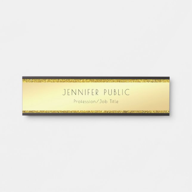 Faux Gold Glitter Glamour Template Modern Elegant Door Sign (Front)