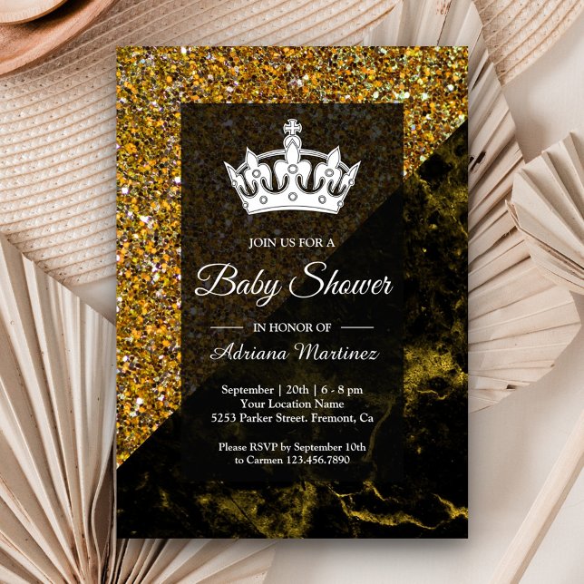 Faux Gold Glitter Gold Marble Baby Shower Invitation (Creator Uploaded)