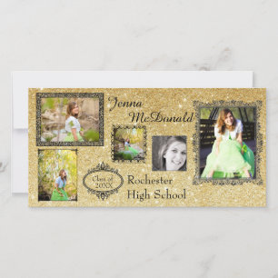 Faux Gold Glitter - Grad Announcement Photo Card