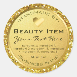 Faux Gold Glitter Handmade Skin Care Products Classic Round Sticker