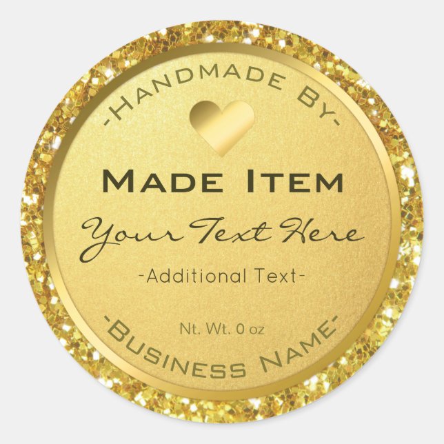 Faux Gold Glitter Handmade Small Business Classic Round Sticker (Front)