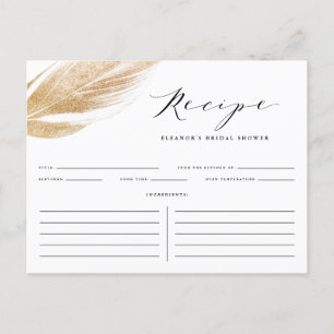 Faux Gold Glitter Leaf Bridal Shower Recipe Card