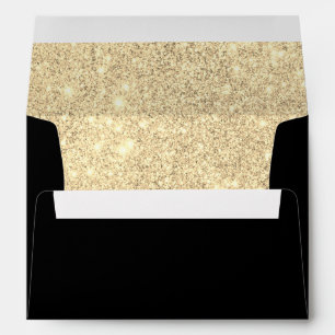Faux Gold Glitter Lined Black Envelope