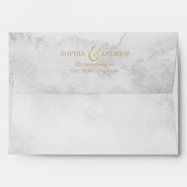 Faux gold glitter liner & return address grey envelope (Back (Top Flap))