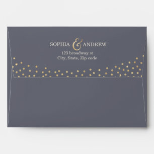 Faux gold glitter liner & return address grey envelopes