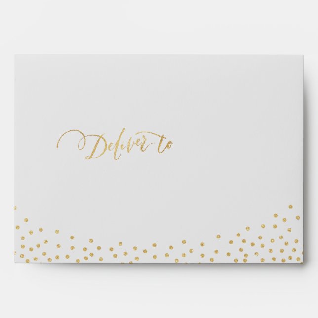 Faux gold glitter liner & return address off white envelopes (Front)