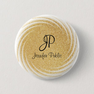 Faux Gold Glitter Look Monogram Template Elegant 6 Cm Round Badge