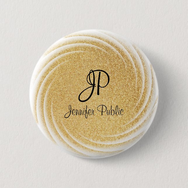 Faux Gold Glitter Look Monogram Template Elegant 6 Cm Round Badge (Front)