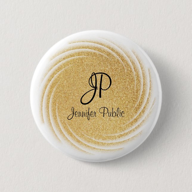 Faux Gold Glitter Look Monogrammed Template 6 Cm Round Badge (Front)